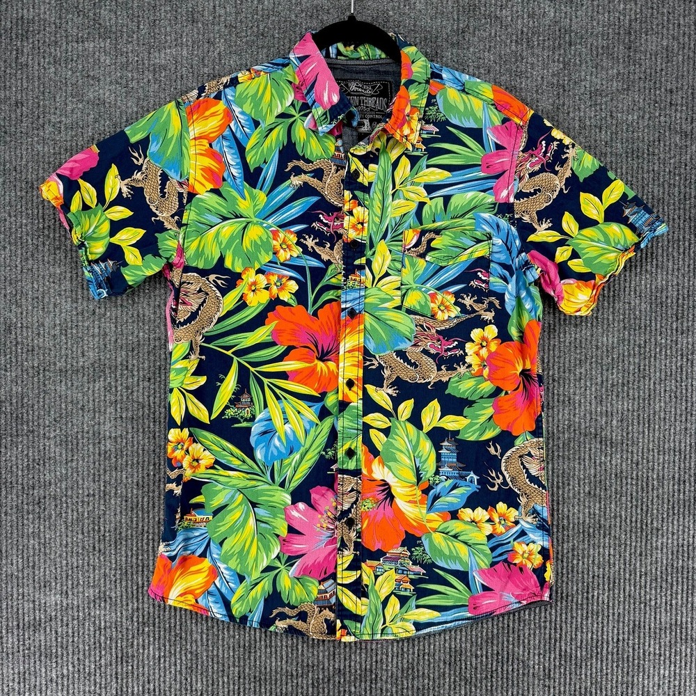 Broken Threads short sleeve button up large AOP tropical dragon hawaiian shirt